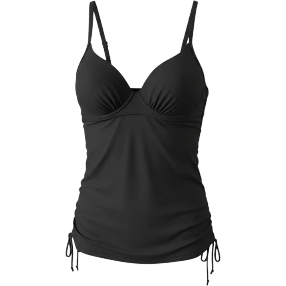 Love Your Assets Spanx Black Ruched Tankini Top Underwire XL beach vacation